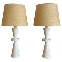 Pair of "Cyclade" Table Lamps in Stuccoed Plaster, Modern French Design