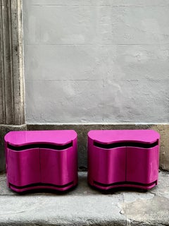Pair of Cyclamen Colour Lacquered Curved Night Stands by Benatti Italy, 1966