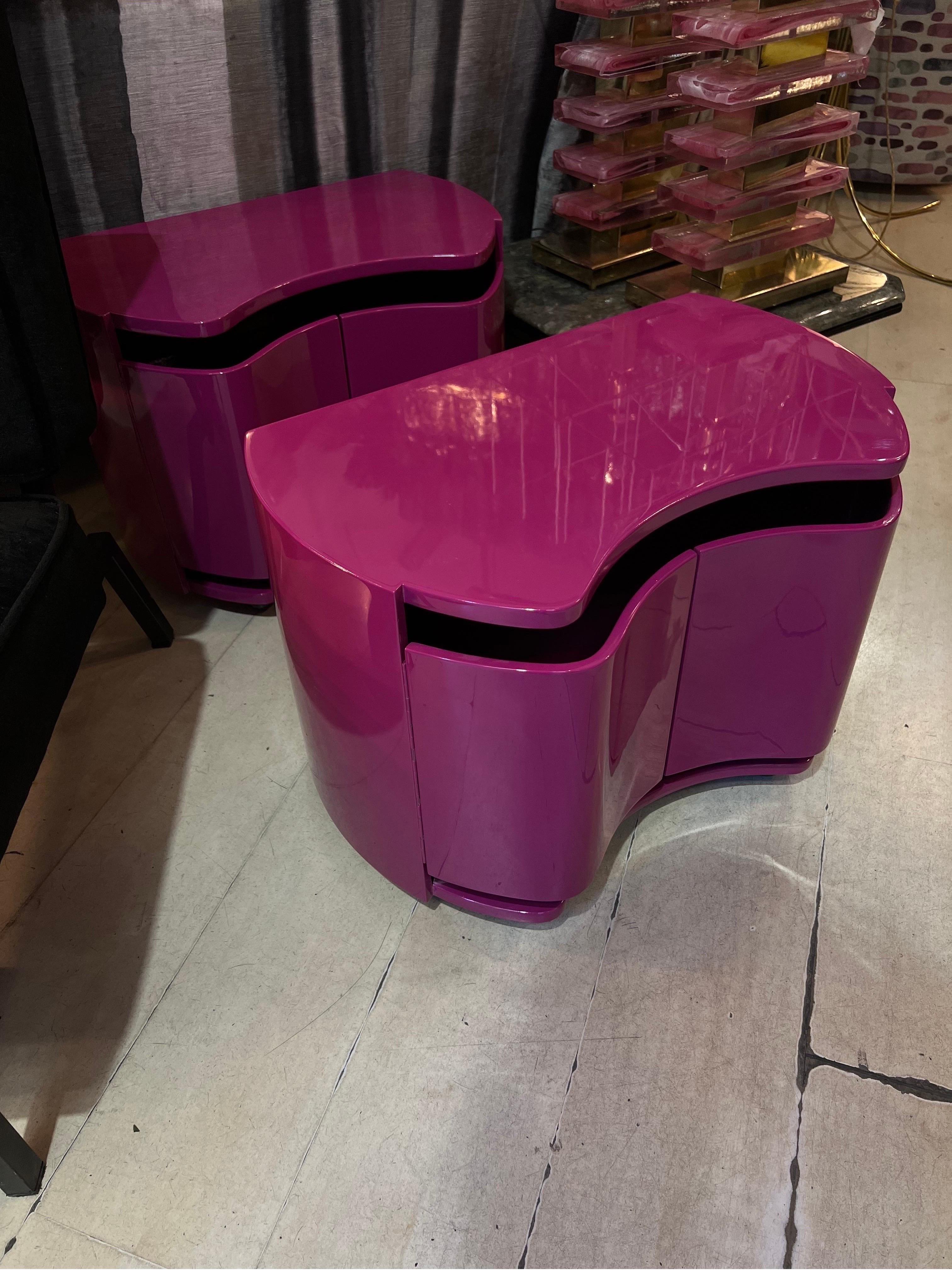 Pair of Cyclamen Colour Lacquered Resin Night Stands by Benatti Italy, 1966 For Sale 14