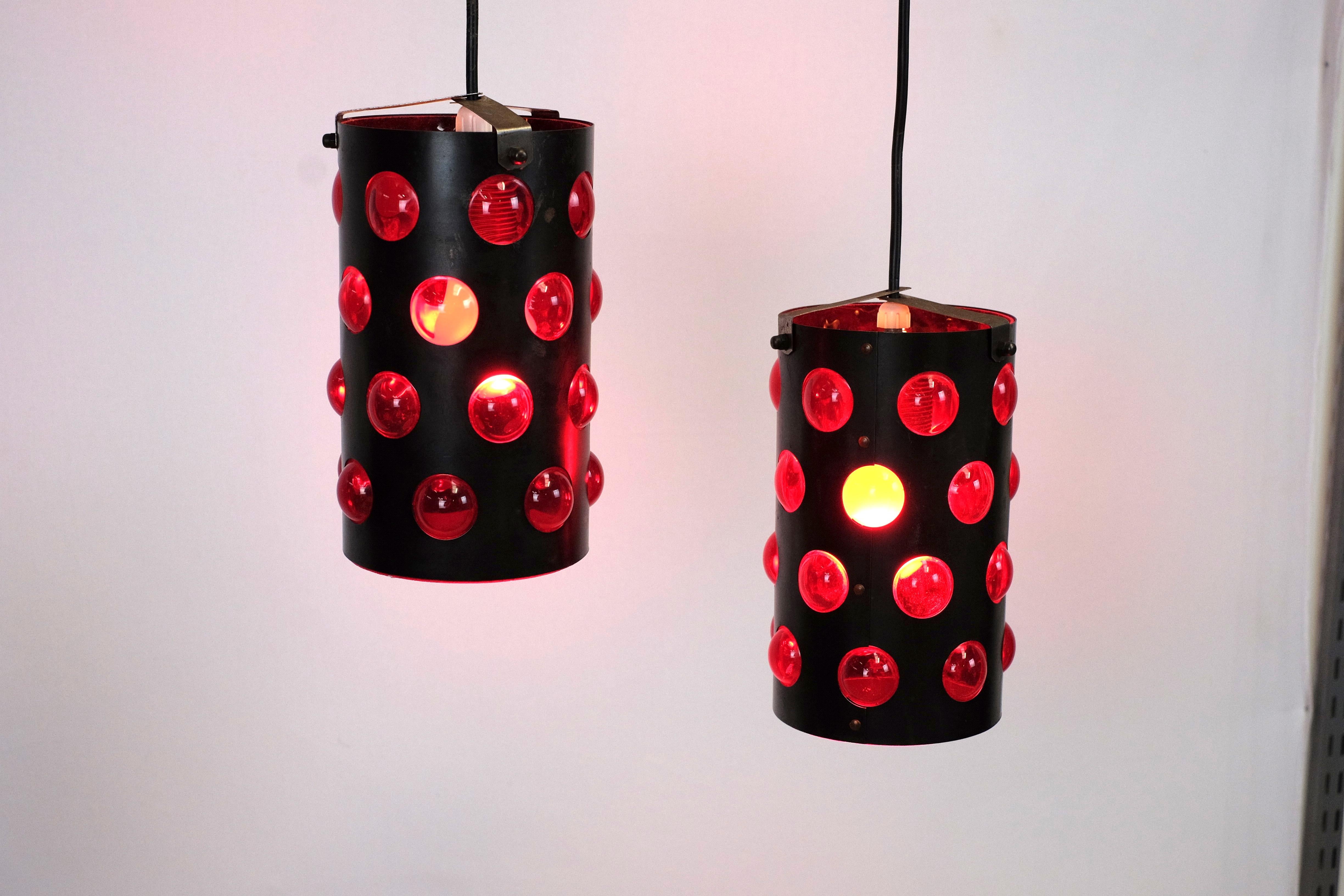 Mid-Century Modern Pair of Cylinder Shaped Ceiling Lamps, Danish Design For Sale