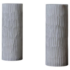 Paire de lampes de table cylindriques en albâtre
