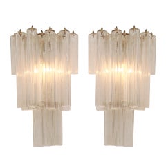 Pair Of Cylindrical Blown Murano Glass Appliques Italy