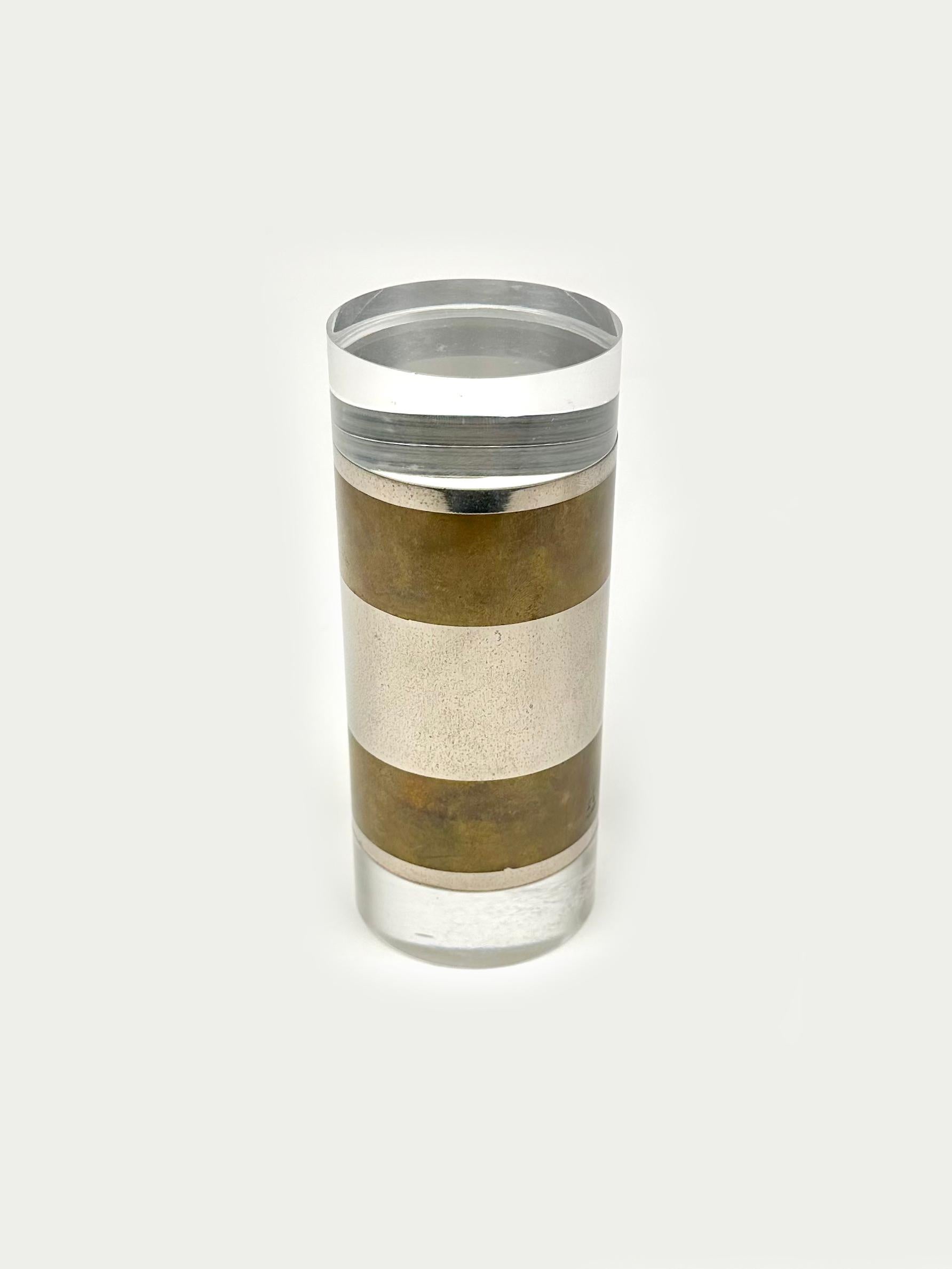 Pair of Cylindrical Box in Chrome, Brass and Lucite by Romeo Rega, Italy 1970s For Sale 4