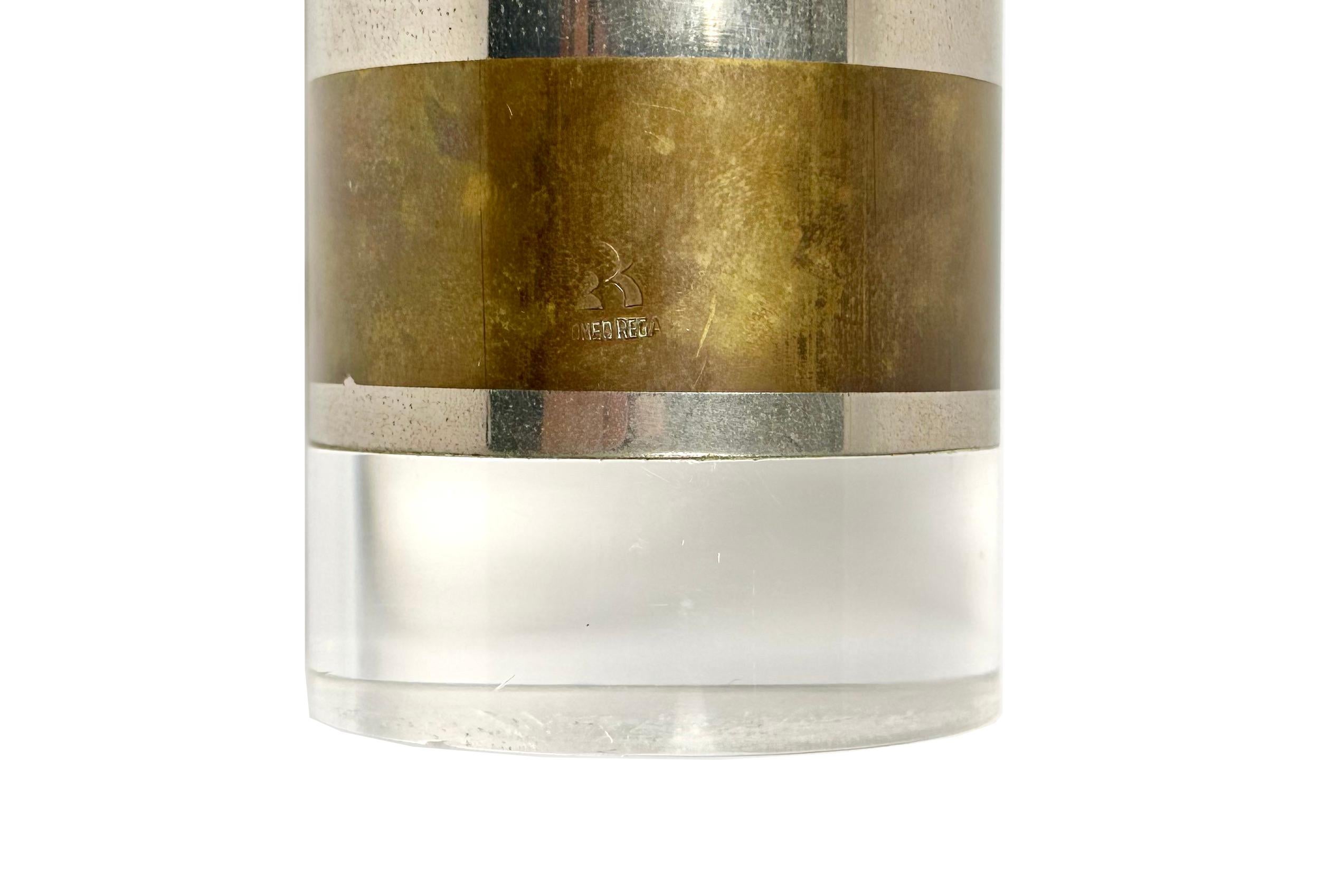 Pair of Cylindrical Box in Chrome, Brass and Lucite by Romeo Rega, Italy 1970s For Sale 8
