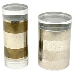 Pair of Cylindrical Box in Chrome, Brass and Lucite by Romeo Rega, Italy 1970s