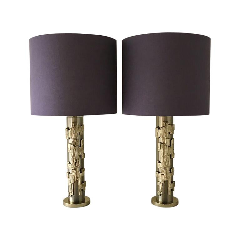 Pair of Cylindrical Brutalist Table Lamps by Tempestini, 1970s For Sale