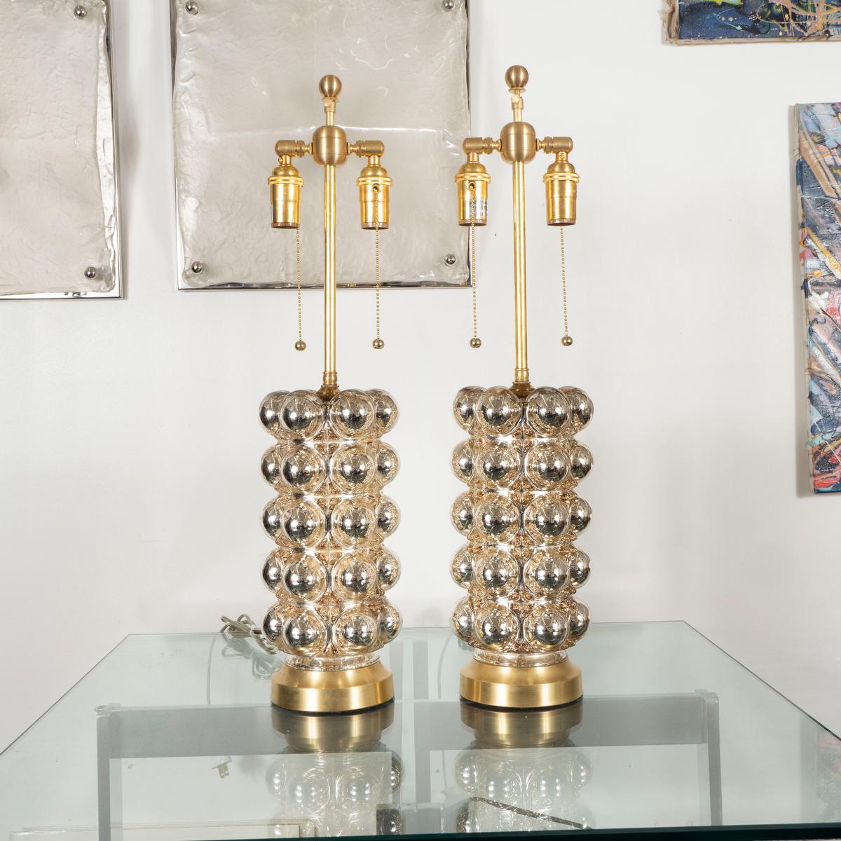 Mid-Century Modern Pair of Cylindrical Bubble Mercury Glass Lamps For Sale