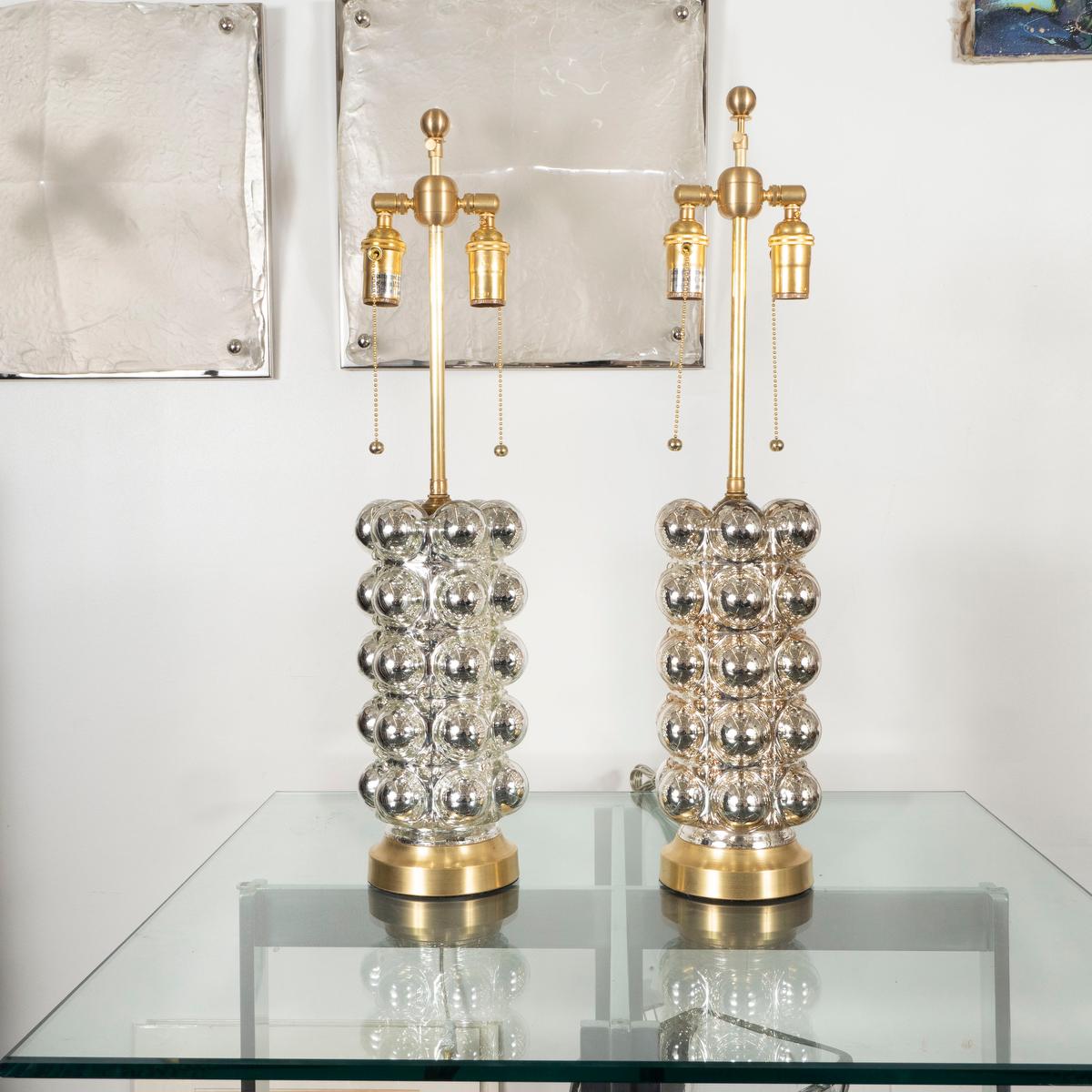 American Pair of Cylindrical Bubble Mercury Glass Lamps For Sale