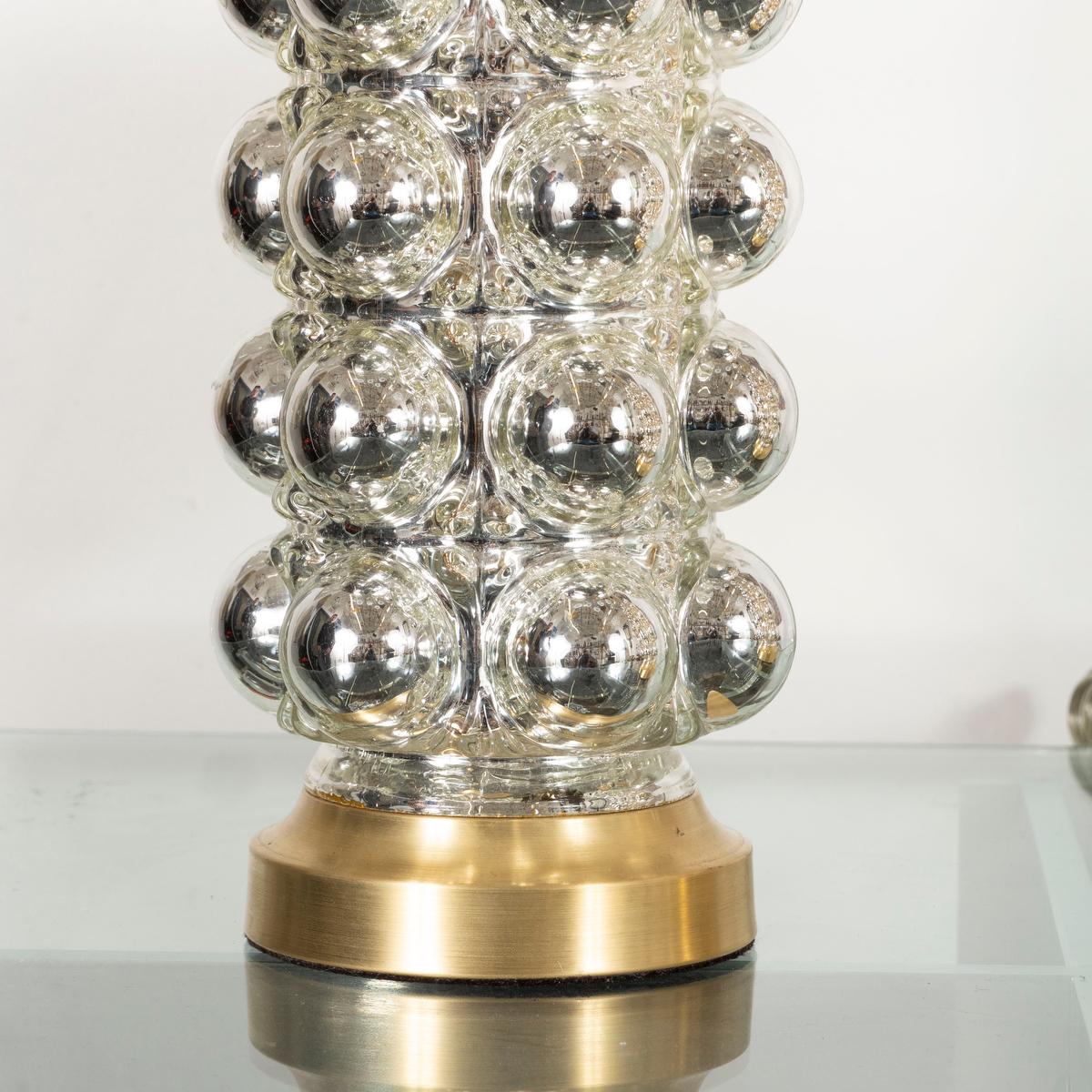 Paire de lampes cylindriques en verre mercuré en forme de bulles Bon état - En vente à Tarrytown, NY