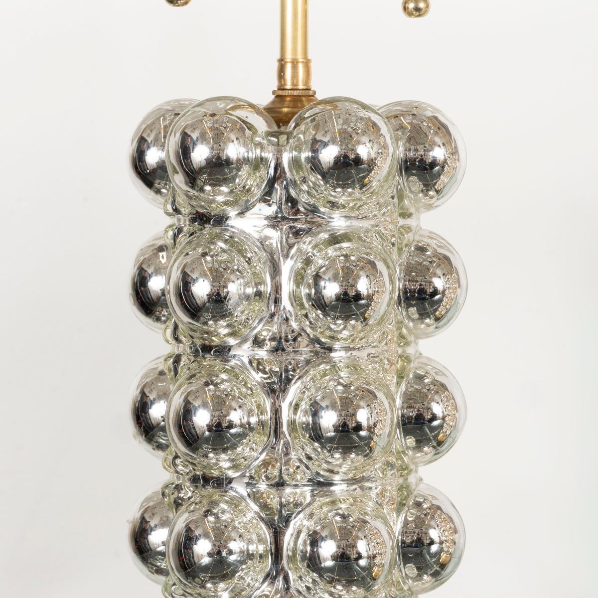 Milieu du XXe siècle Paire de lampes cylindriques en verre mercuré en forme de bulles en vente