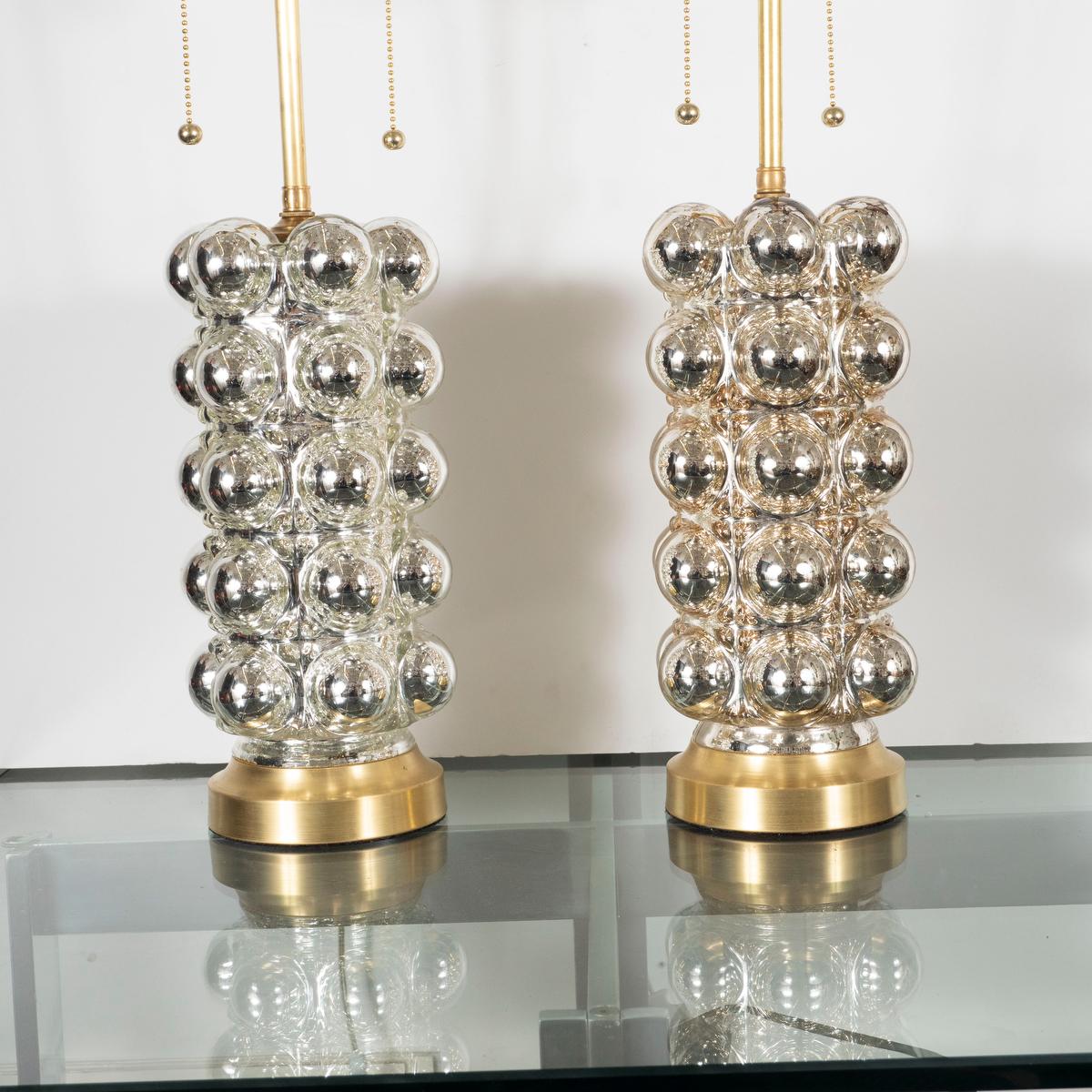 Pair of Cylindrical Bubble Mercury Glass Lamps For Sale 2