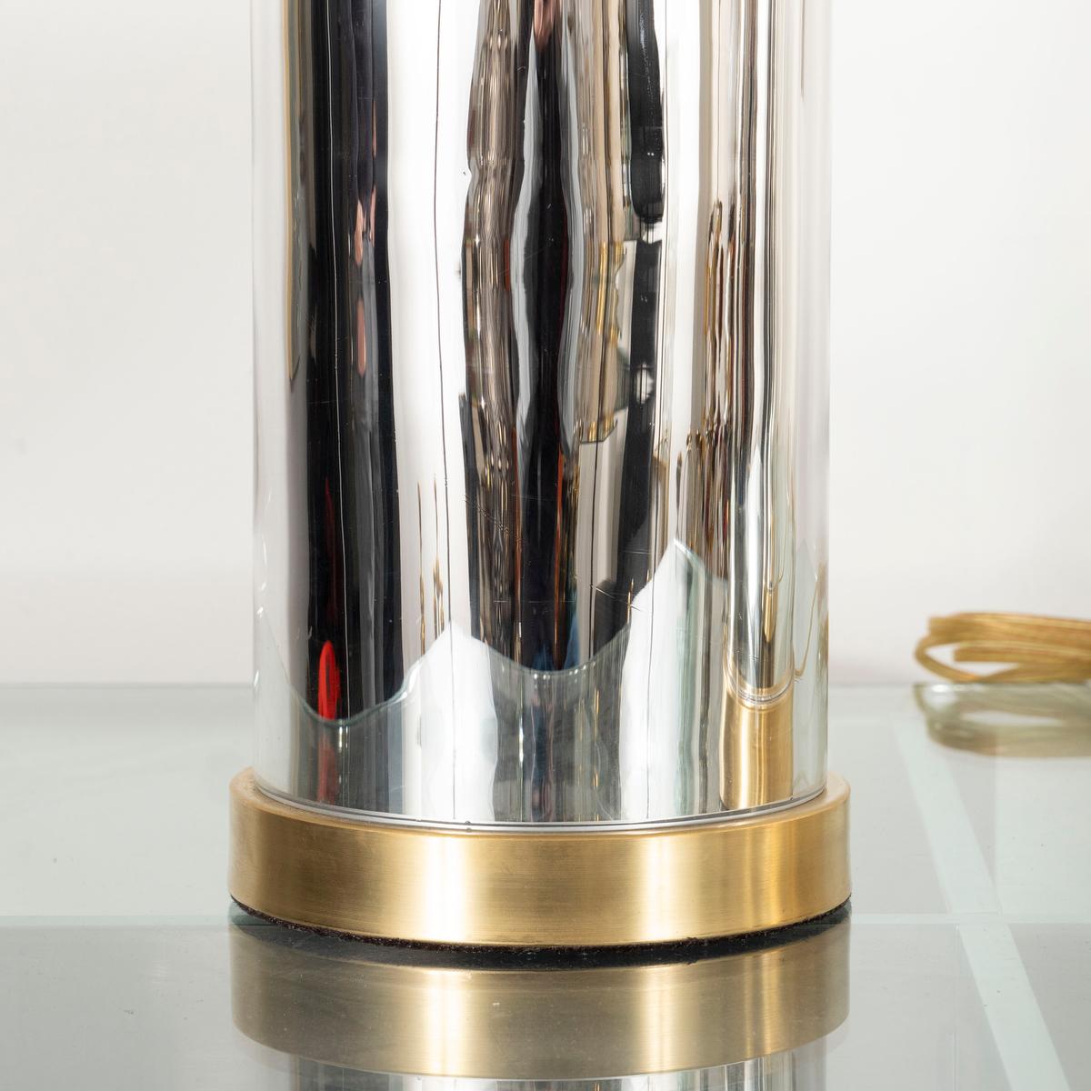 Paire de lampes de bureau cylindriques en verre mercuré Bon état - En vente à Tarrytown, NY