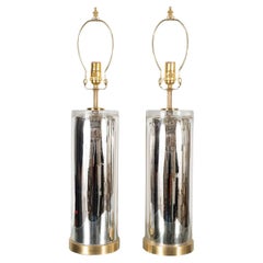 Paire de lampes de bureau cylindriques en verre mercuré