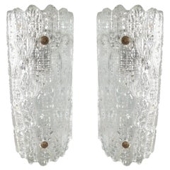 Pair of Cylindrical Orrefors Glass Pendant Lights Scandinavian, Midcentury