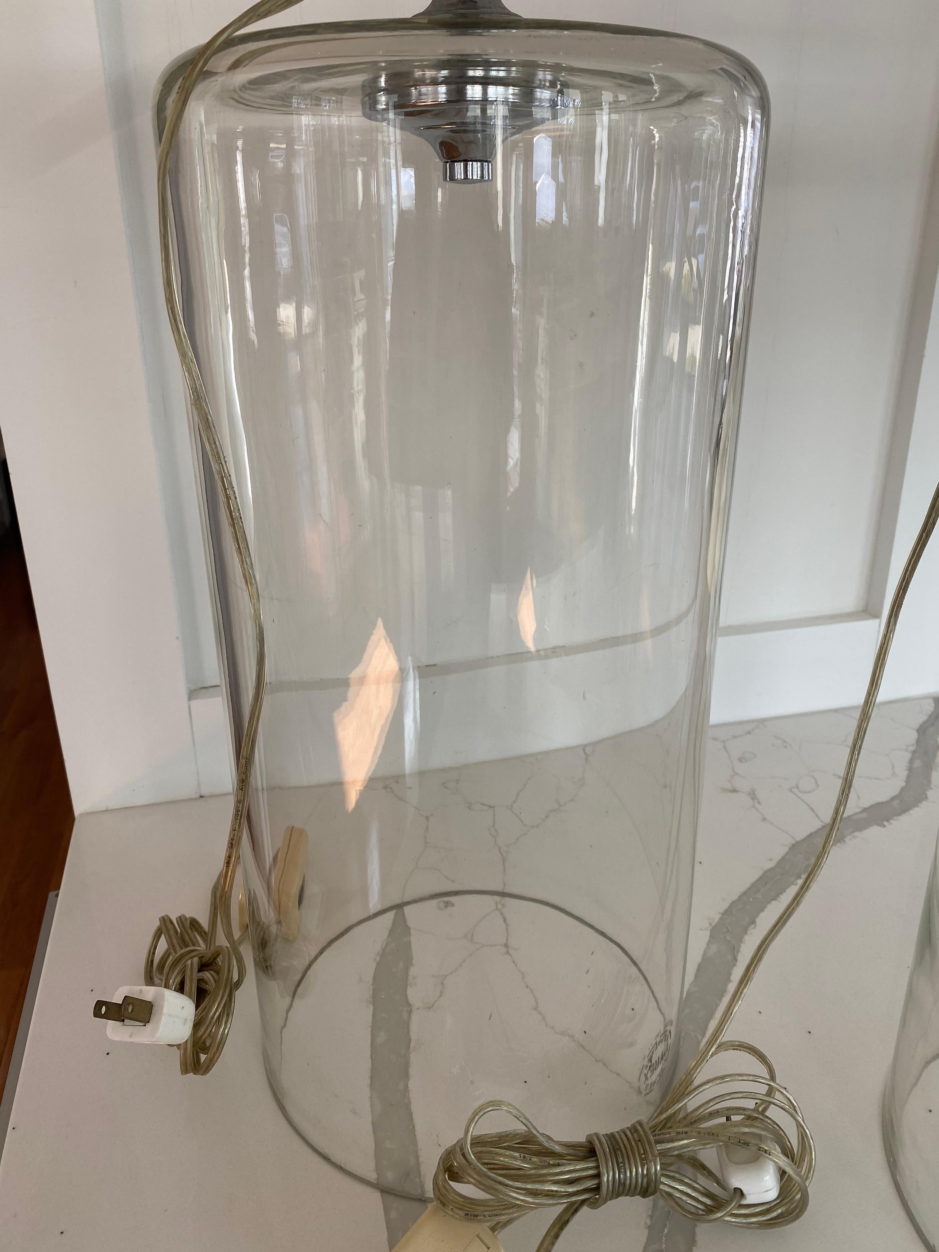 Pair of Cylindrical Pyrex Lamps Designed by John Saladino Clear Industrial Glass In Good Condition For Sale In Bridgehampton, NY