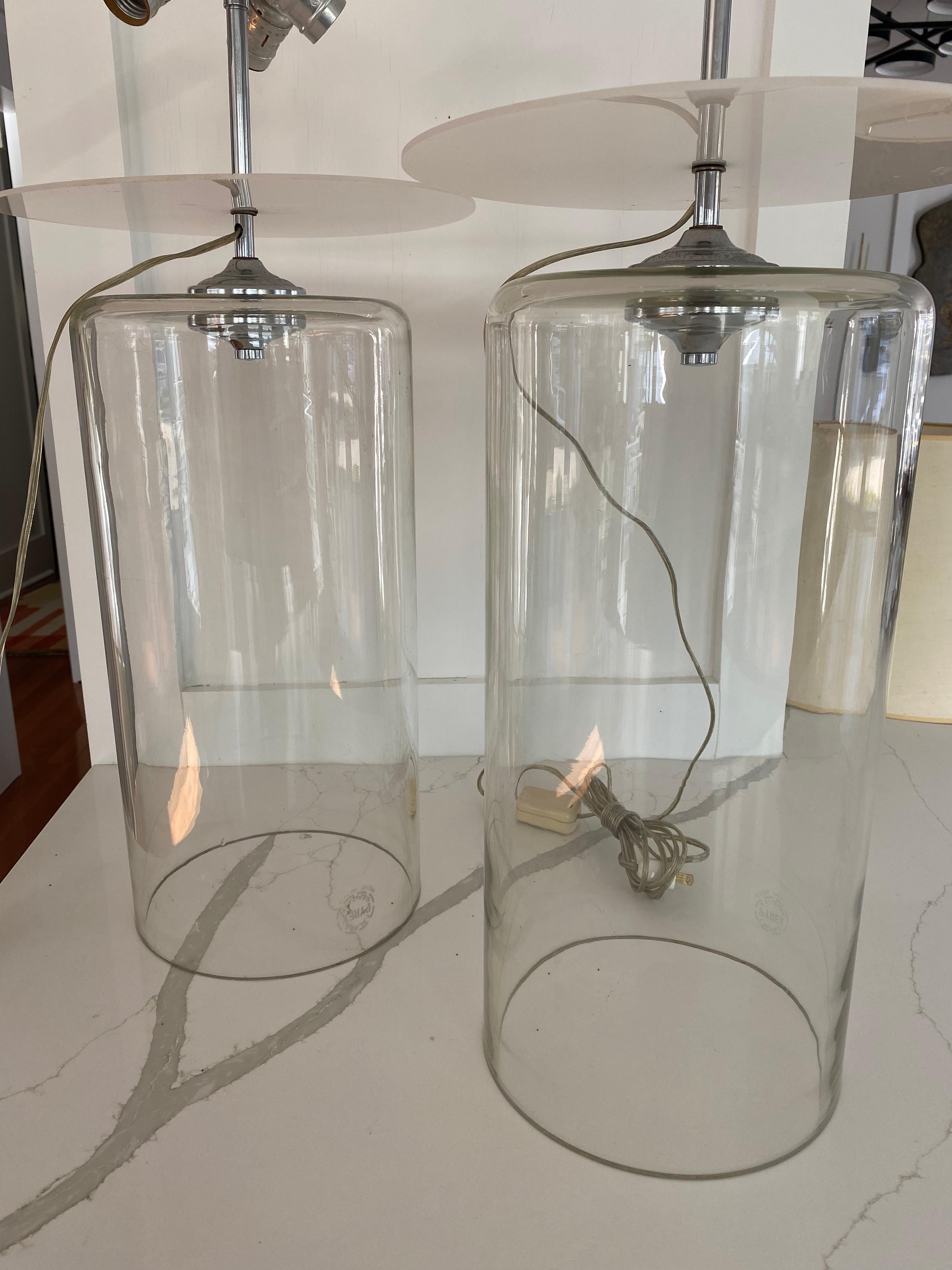 Blown Glass Pair of Cylindrical Pyrex Lamps Designed by John Saladino Clear Industrial Glass For Sale