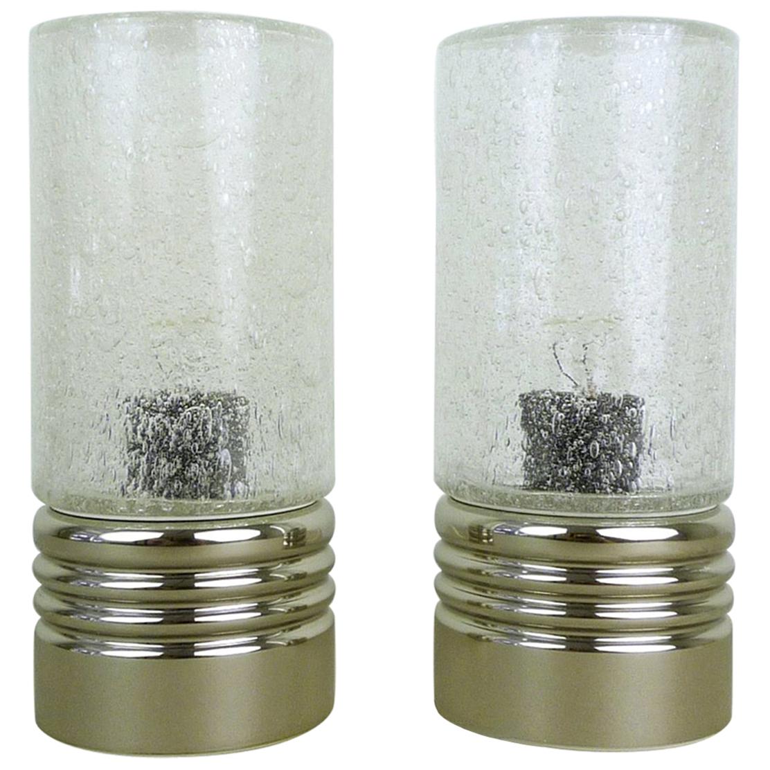 Pair of Cylindrical Table Lamps with Bubble Glass, Germany, 1960s For Sale