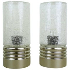 Pair of Cylindrical Table Lamps with Bubble Glass, Germany, 1960s