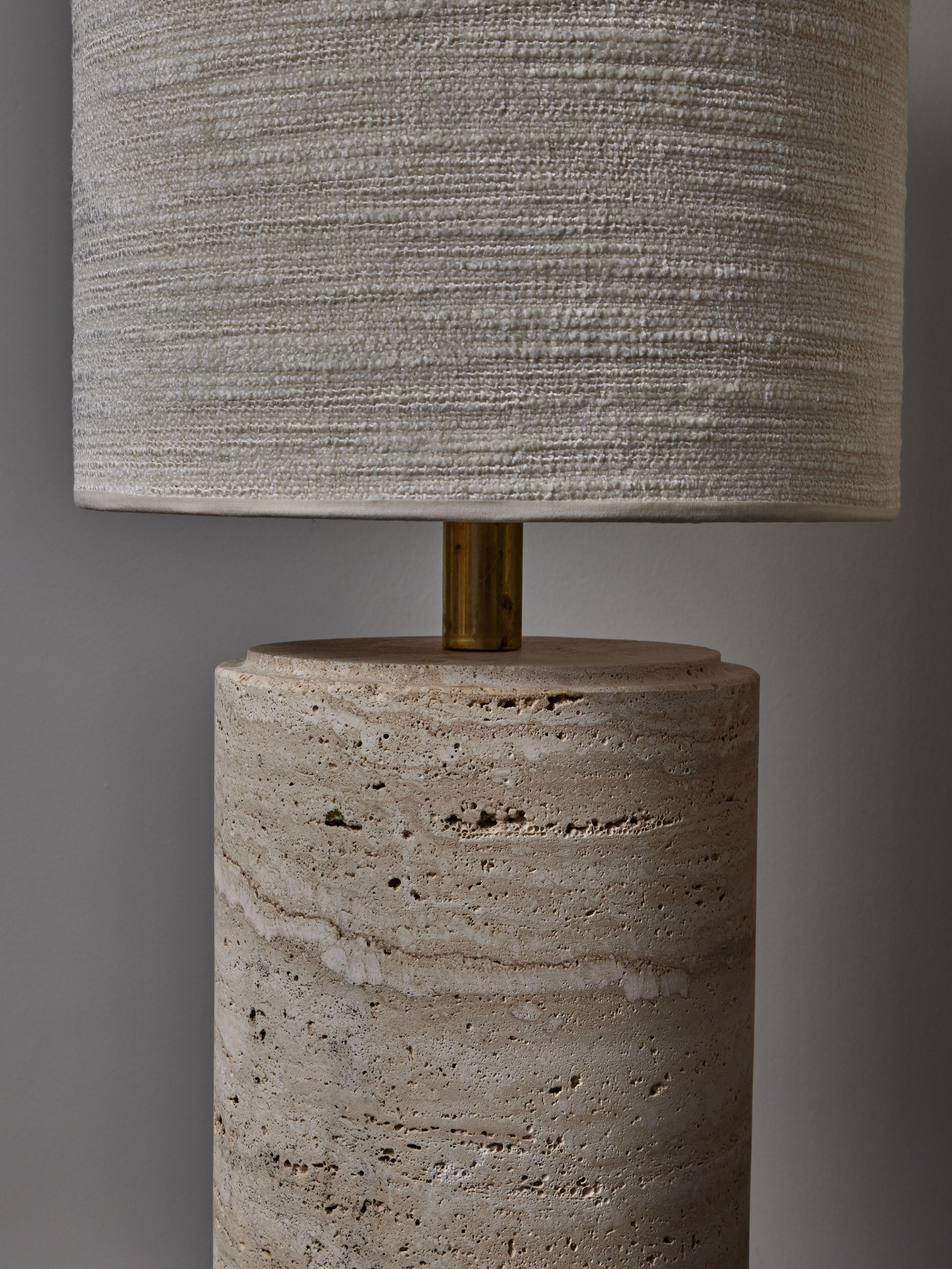 Modern Pair of Cylindrical Travertine Table Lamps