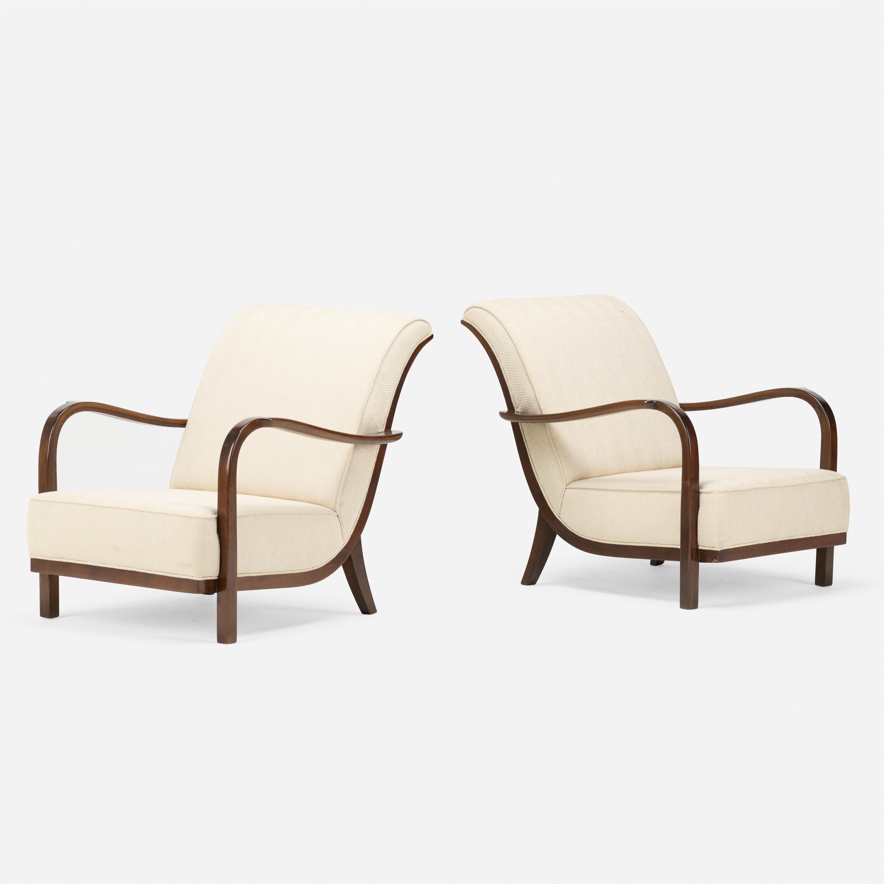 American Pair of Cypress Lounge Chairs in the Manner of Halabala