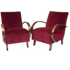 Pair of Czech 1930s Art Deco Reupholstered Armchairs by Jindrich Halabala
