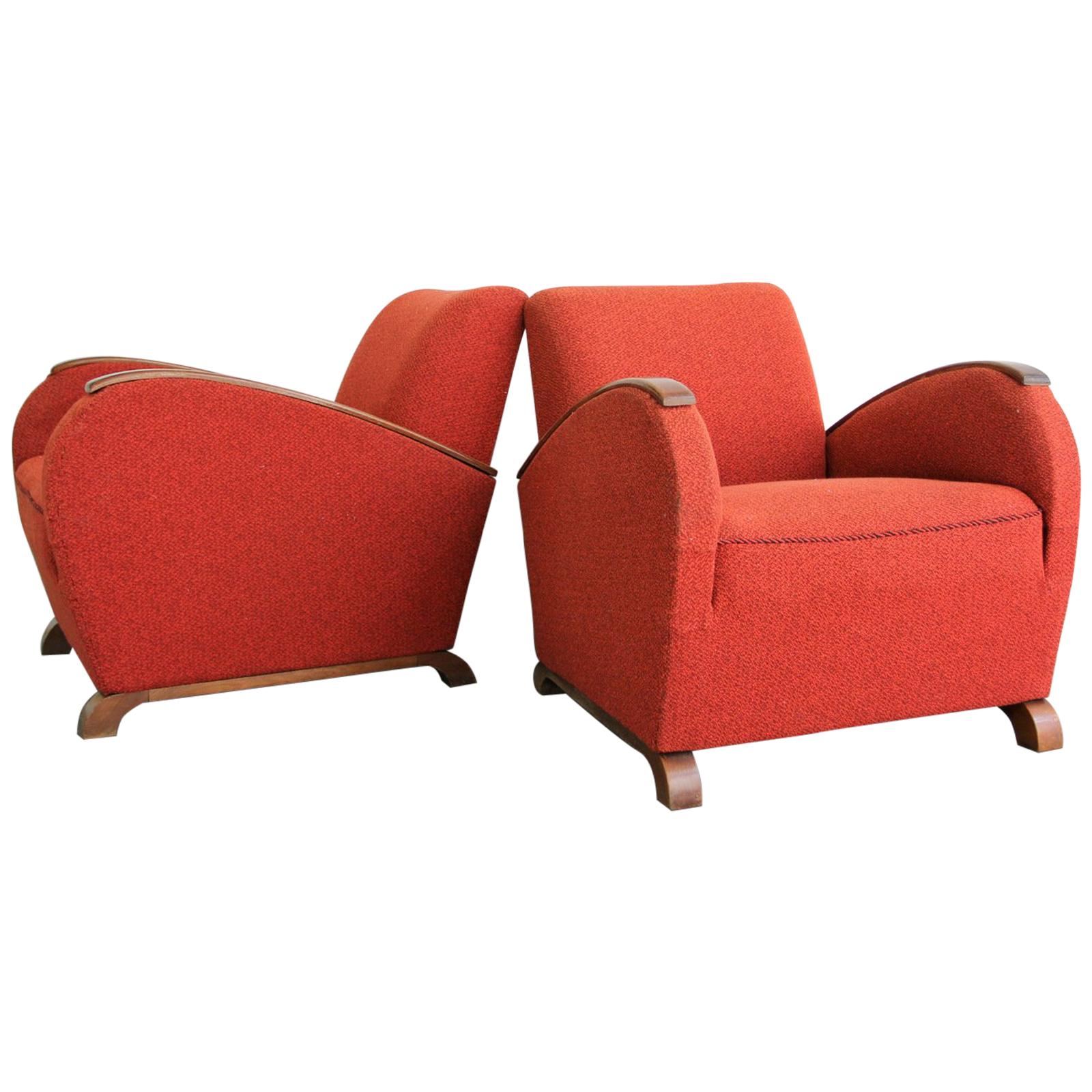 Pair of Czech Art Deco Armchairs, circa 1930s