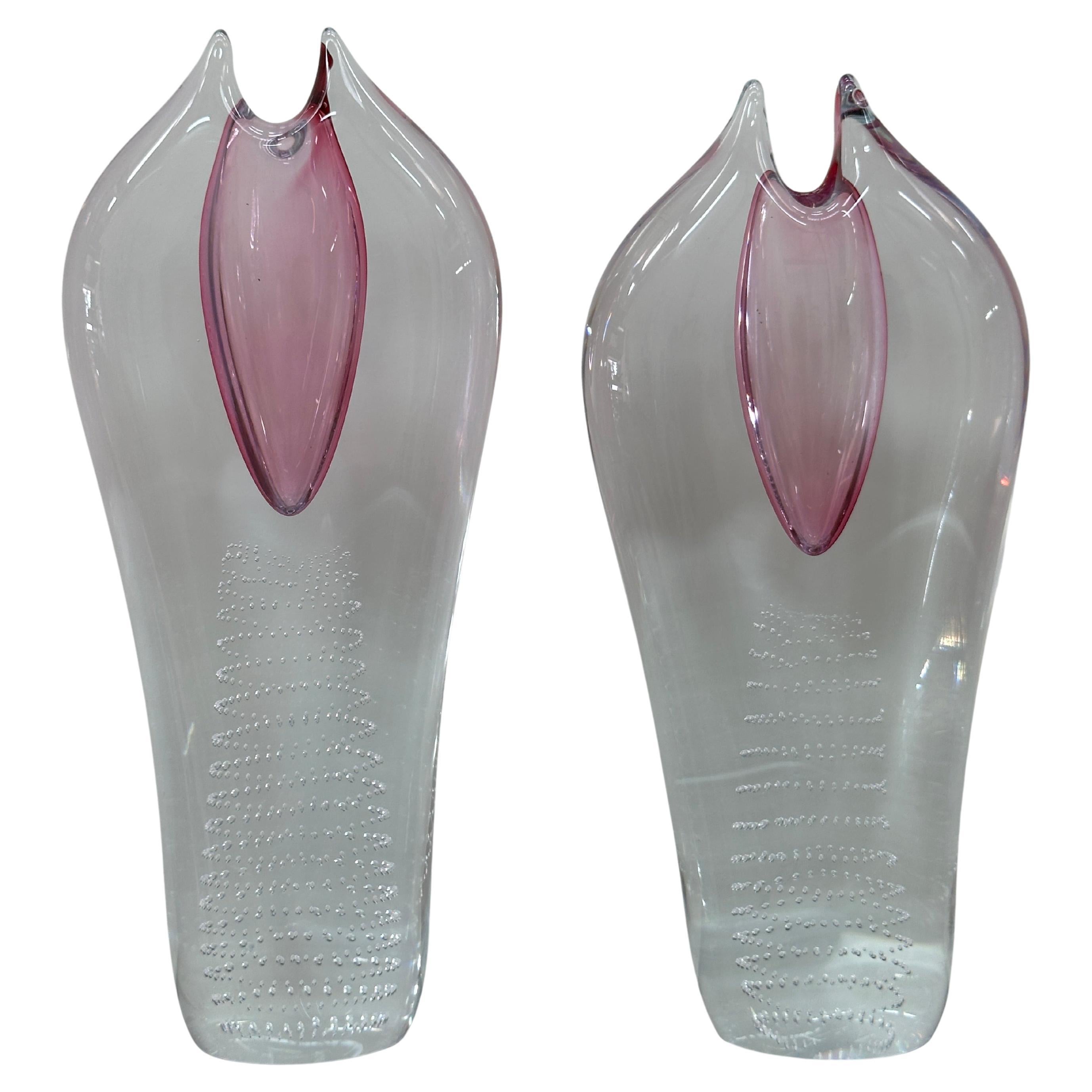 Pareja de jarrones checos de vidrio artístico de Pavel Juda para Beranek Skrdlovice Glass Works en venta