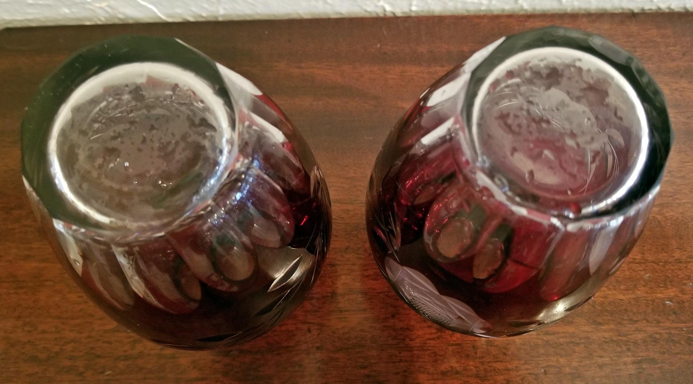 Pair of Czech Bohemian Ruby Glass Cut to Clear Vases In Good Condition In Dallas, TX