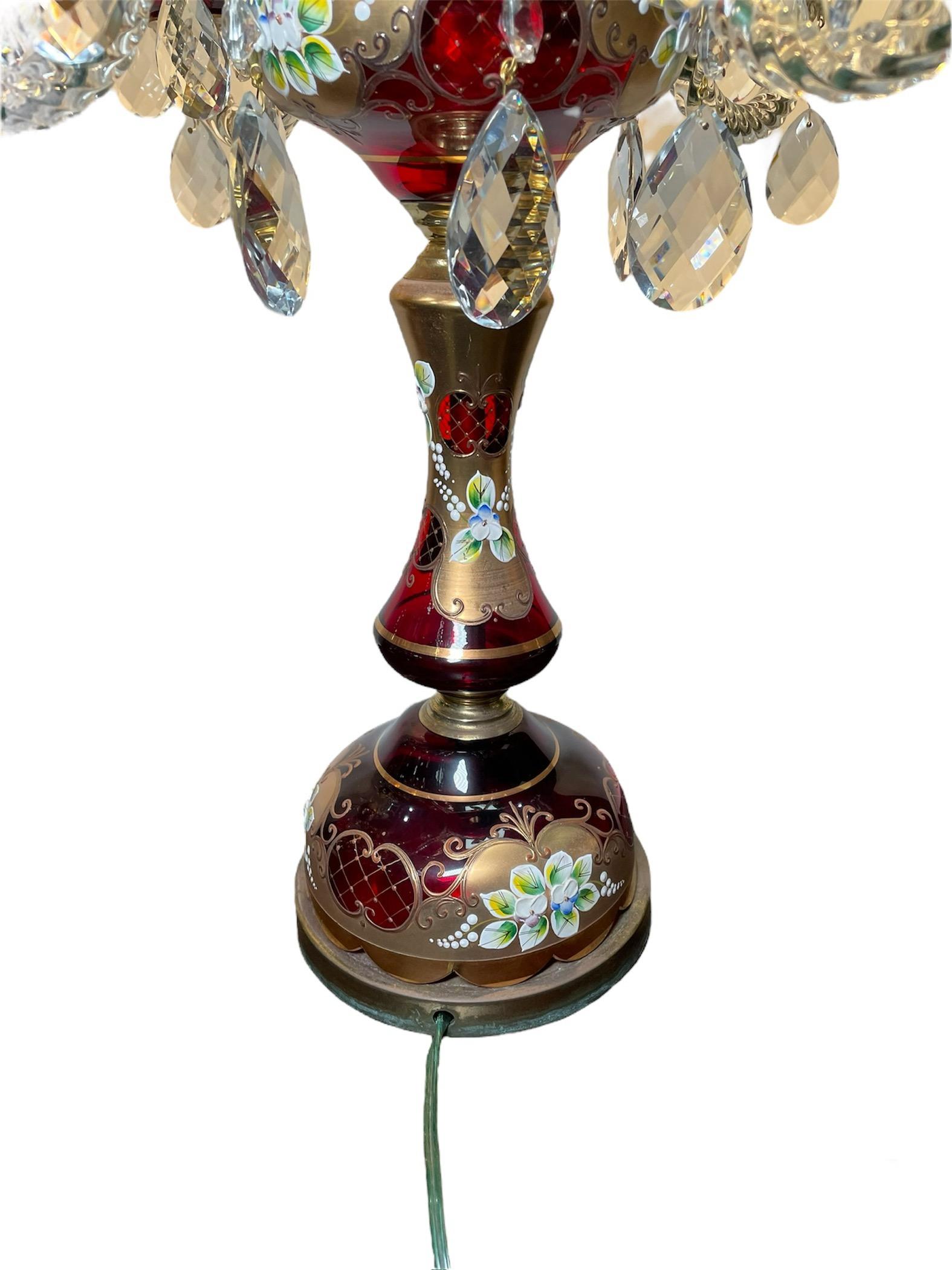 Pair Of Czech Bohemian Ruby Red Glass Electrified Table Candelabras For Sale 5