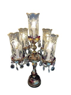 Pair Of Czech Bohemian Ruby Red Glass Electrified Table Candelabras