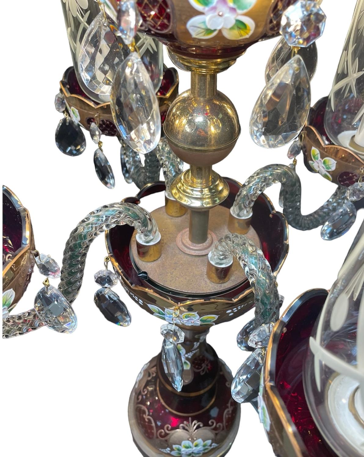 Pair Of Czech Bohemian Ruby Red Glass Electrified Table Candelabras For Sale 3