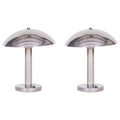 Antique Pair of Czech Chrome Bauhaus Table Lamp, Restored and Electrified, 1930s