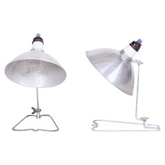 Antique Pair of Czech Chrome Bauhaus Table Lamps, Original Condition, 1940s