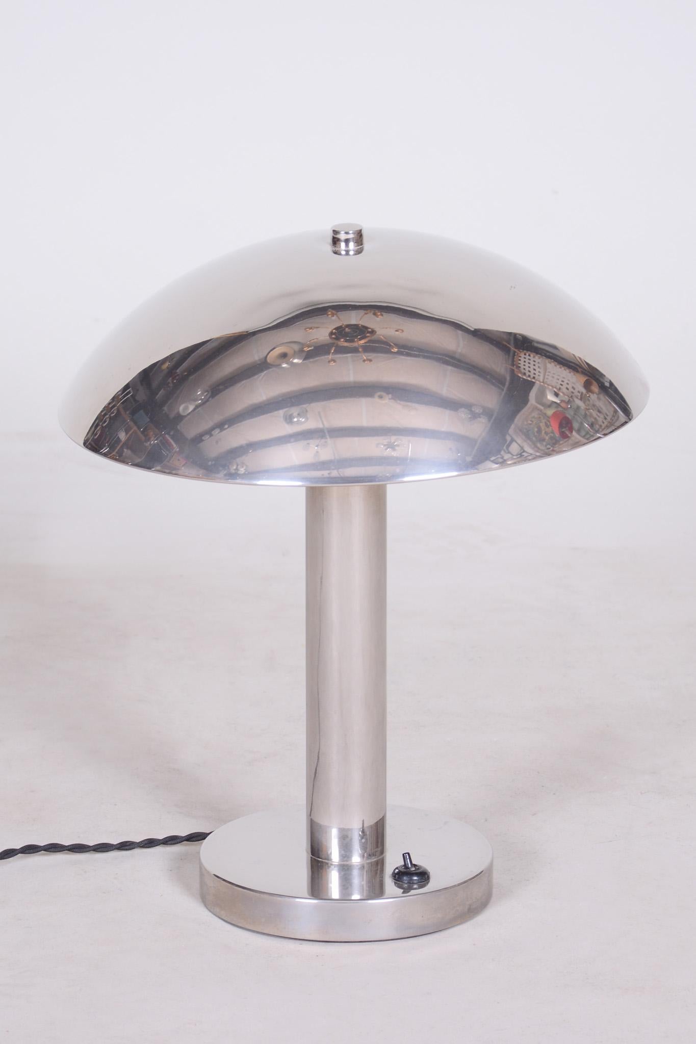Metal Pair of Czech Chrome Bauhaus Table Lamps, Restored and Electrified, 1930s