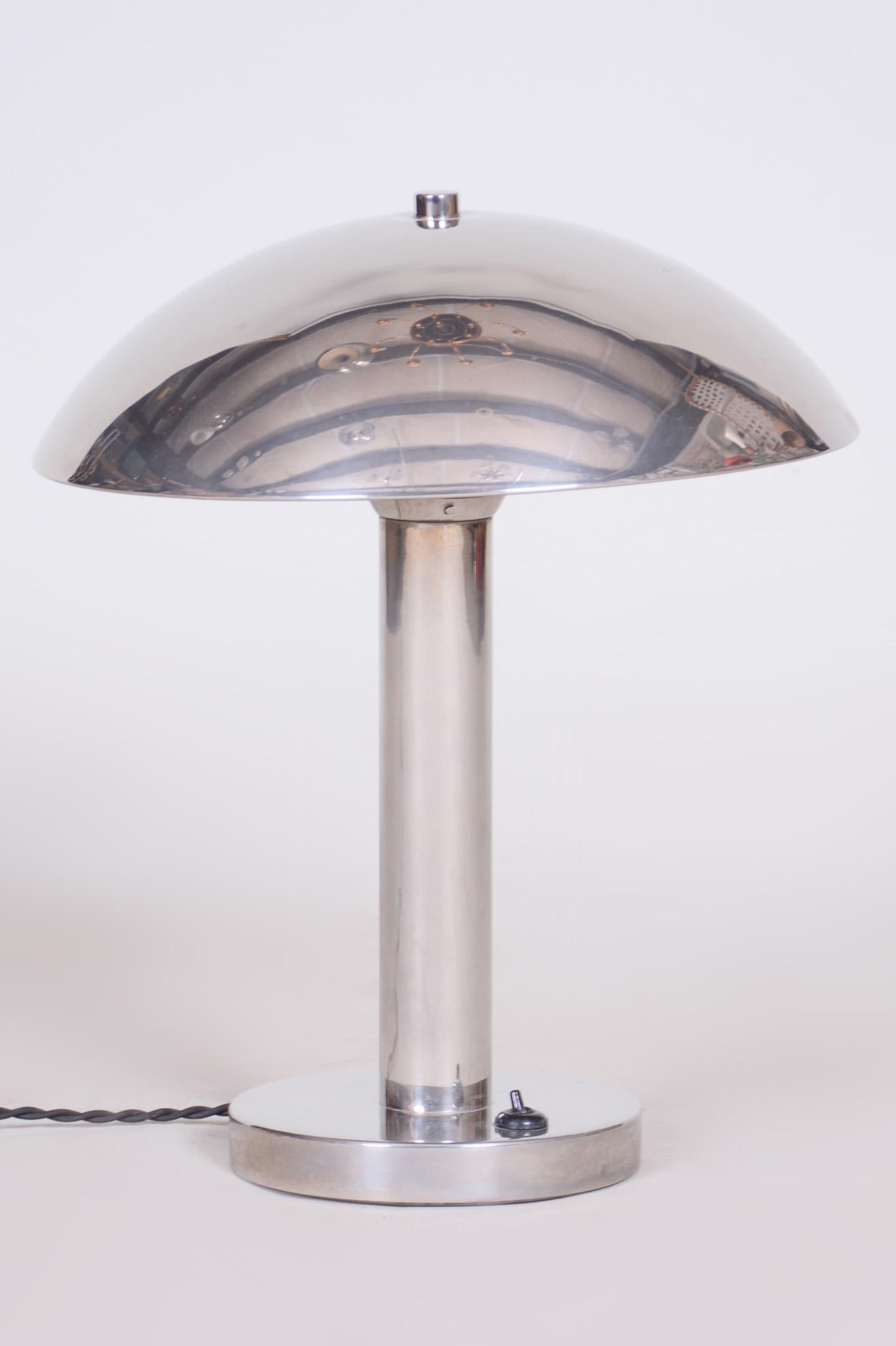 Pair of Czech Chrome Bauhaus Table Lamps, Restored and Electrified, 1930s 1
