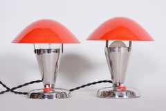 Pair of Czech Chromel Red Bauhaus Lamps, Napako, Restored and Electrified, 1930s