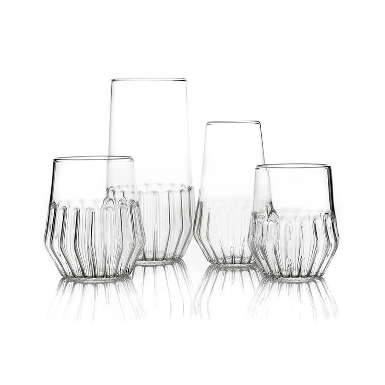 Pair of Czech Clear Contemporary Mixed Flute Champagne Glasses, in Stock For Sale 1