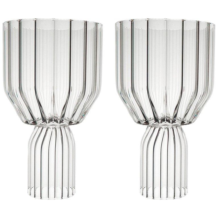 EU Clients Pair of Contemporary Large Goblet Cocktail Glass Handcrafted in Stock