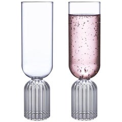 EU Clients Pair of Czech Contemporary May Champagne Flute Glasses, in Stock