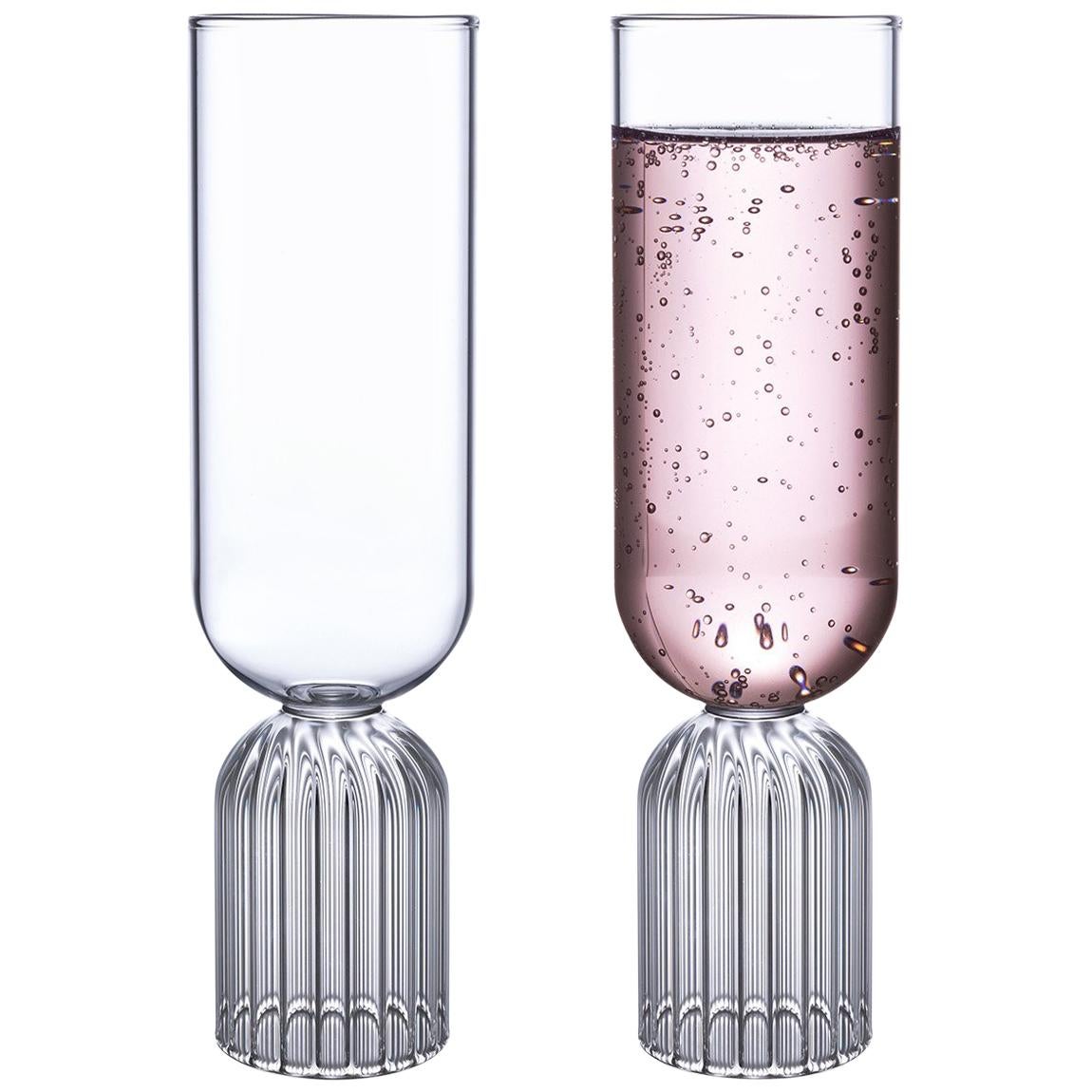 Pair of Czech Contemporary May Champagne Flute Glasses Handmade, in Stock
