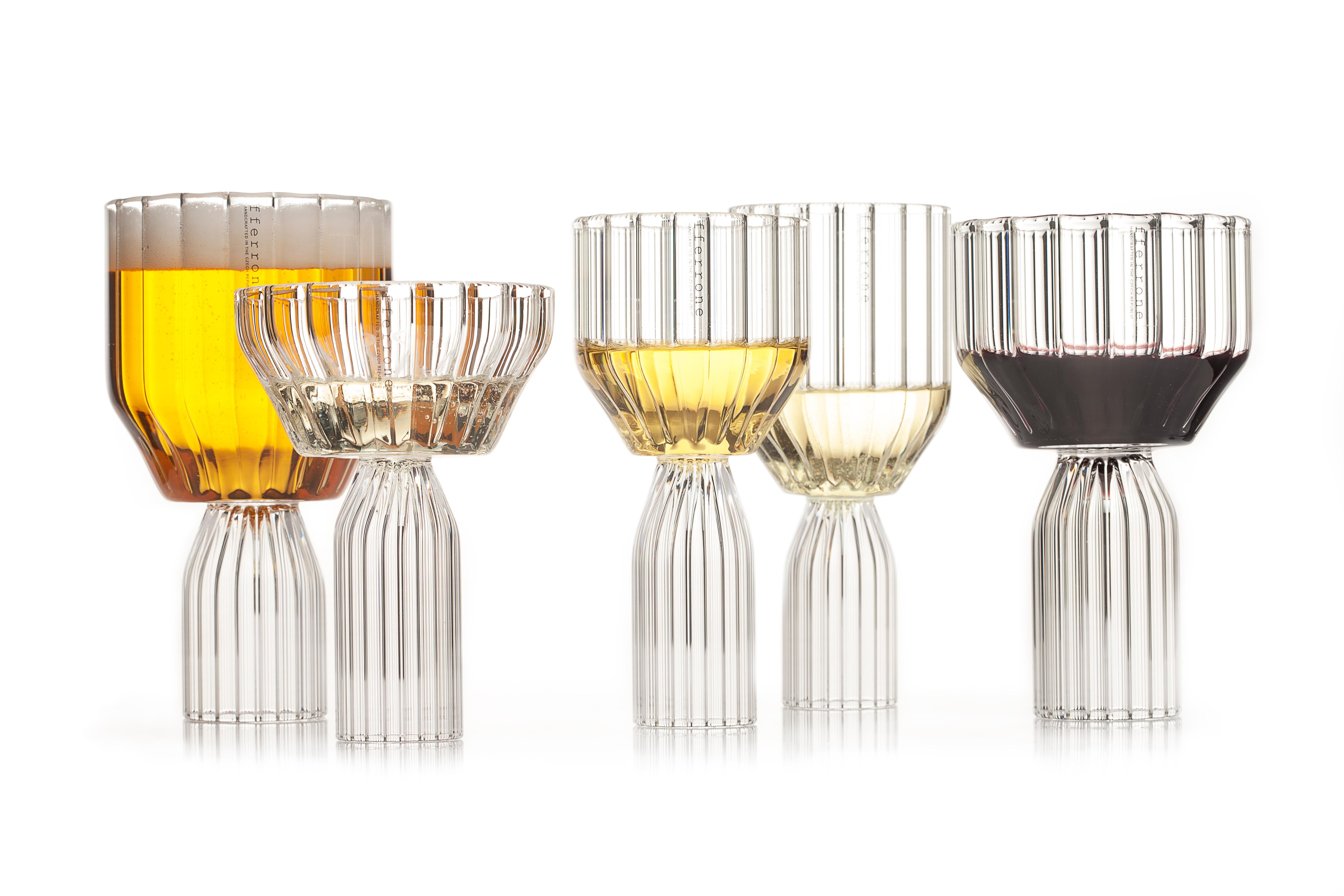 Czech EU Clients Pair of Contemporary Medium Goblet Cocktail Glass Handmade in Stock