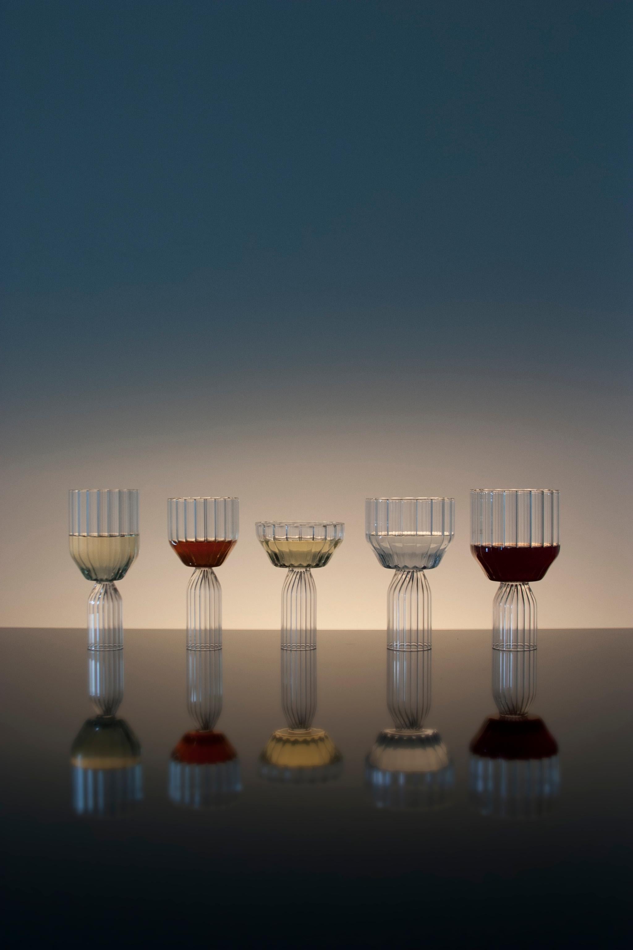 Modern EU Clients Pair of Contemporary Small Goblet Wine Cocktail Glasses in Stock