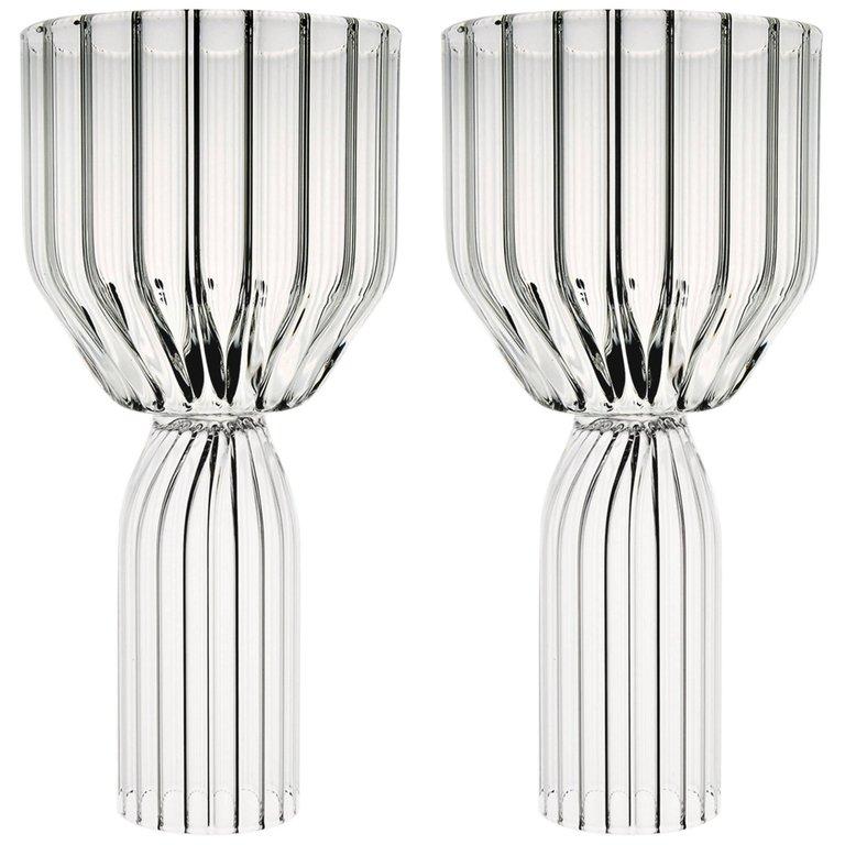 EU Clients Pair of Contemporary Small Goblet Wine Cocktail Glasses in Stock