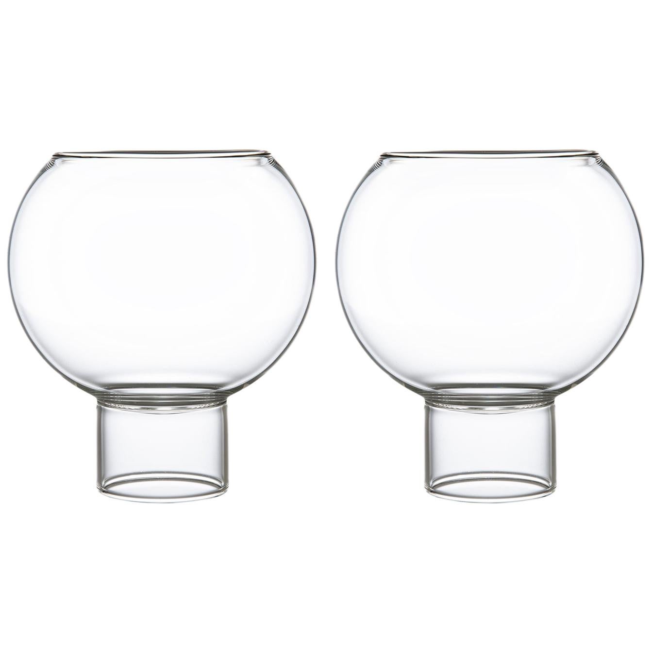 fferrone Set of 2 Czech Contemporary Tulip Low Medium Wine Glasses Handmade