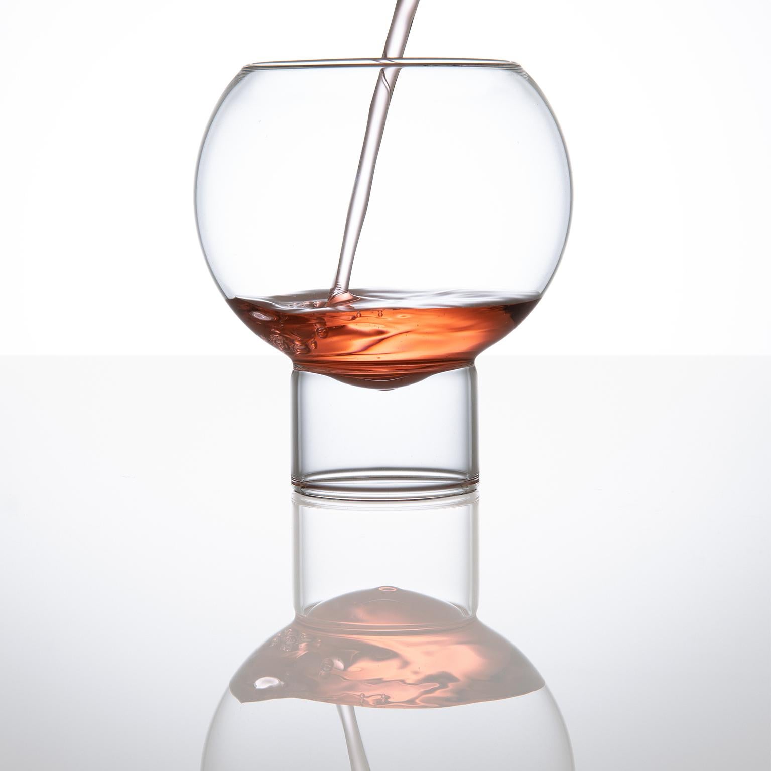 Modern fferrone Set of 2 Czech Contemporary Tulip Low Small Wine Glasses Handmade For Sale