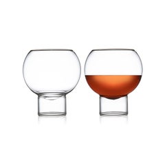 fferrone Set of 2 Czech Contemporary Tulip Low Small Wine Glasses Handmade