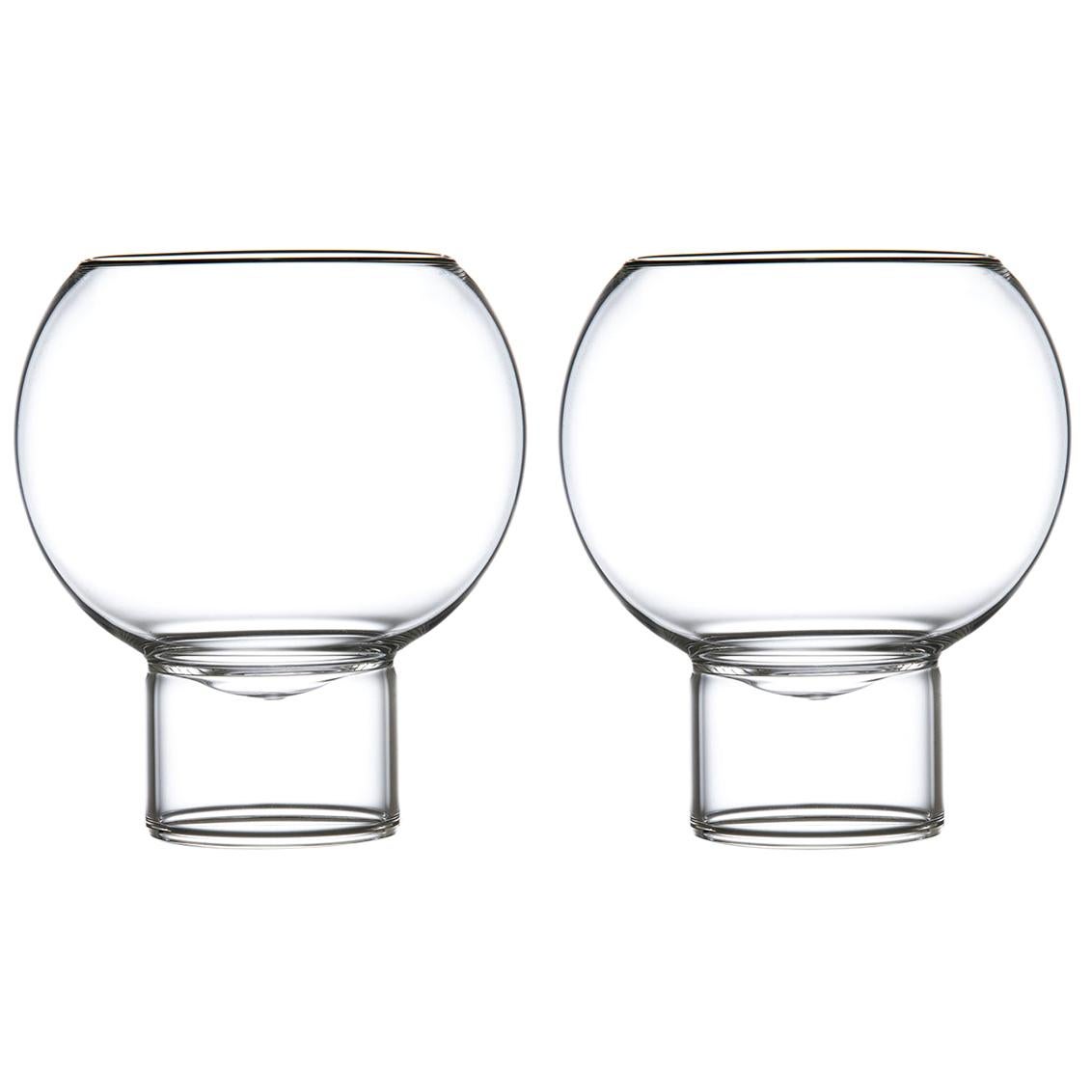 Pair of Czech Contemporary Tulip Low Small Wine Glasses Handmade, in Stock