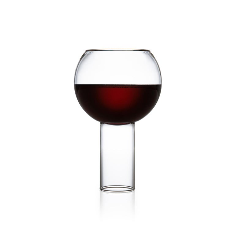 Pair of Czech Contemporary Tulip Tall Large Wine Glasses Handmade, in