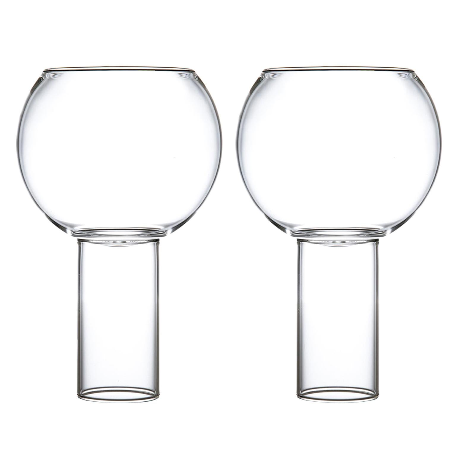 Pair of Czech Contemporary Tulip Tall Large Wine Glasses Handmade, in Stock