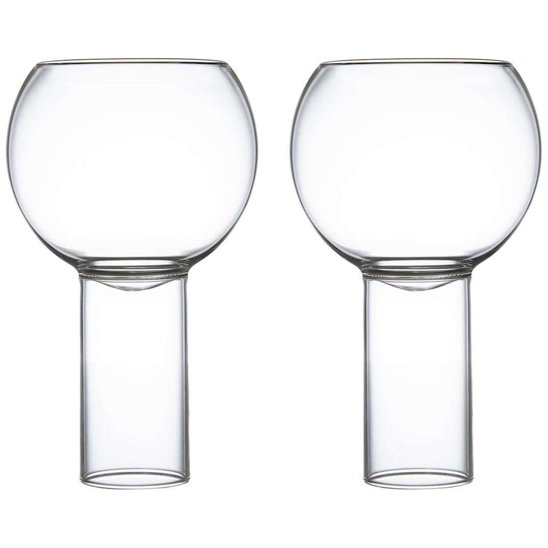 Pair of Czech Contemporary Tulip Tall Medium Wine Glasses Handmade, in Stock